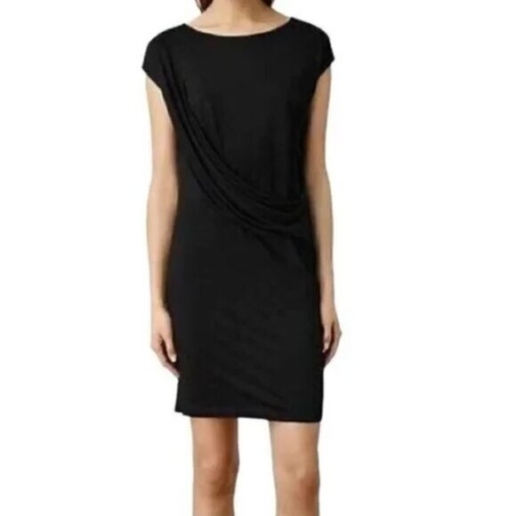 AllSaints Sabie Dress Womens 4 Blue Heather Cap Sleeve Ruching Portugal $140 - Picture 1 of 12